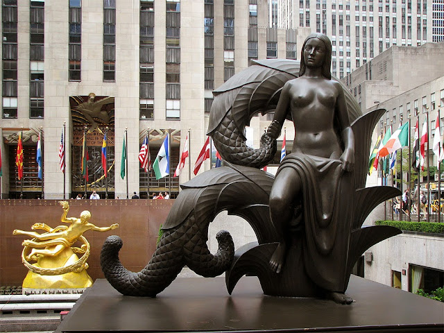 First human Maiden made from clay by Prometheus, by Paul Manship, Rockefeller Center, New York