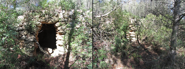 CAL ROTLLAT - FONDO DEL TOTARREU - COLL DELS CARRERS - PUIG DE VILAFRANCA - MASIA DE LA COSTA, barraca de pedra seca al corriol cap a la plana de la Costa al terme municipal de La Bisbal del Penedès