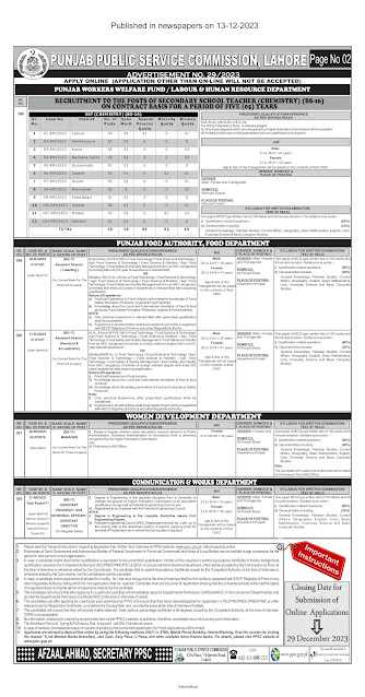Punjab Workers Welfare Board Secondary School Teacher Jobs December 2023 PPSC Apply Online