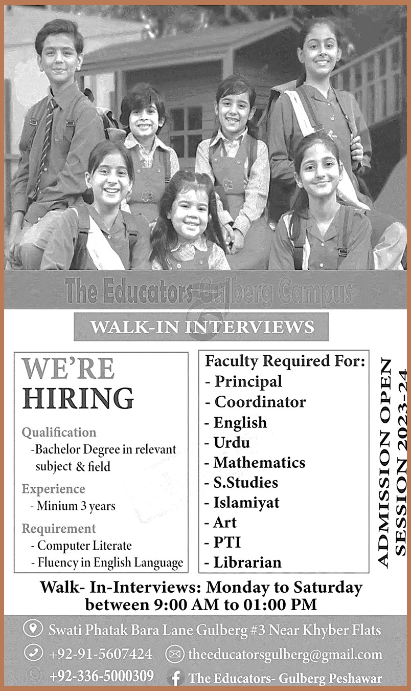 The Educators Gulberg Campus Peshawar Jobs 2023