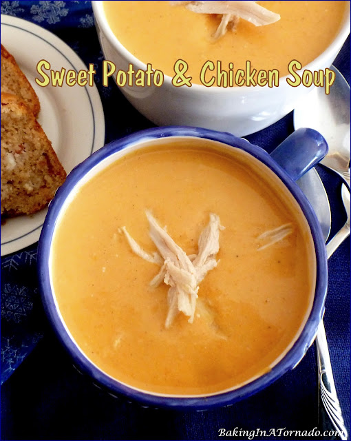 Sweet Potato & Chicken Soup | recipe developed by www.BakingInATornado.com | #recipe #soup