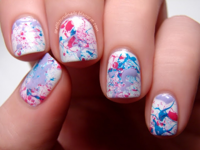 nail art Sally Hansen Splatter Spellbound Nails Fuchsia Power Lacey Lilac Blue Me Away