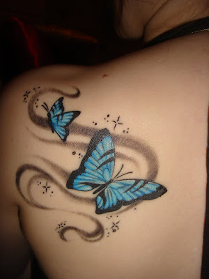 Sexy Blue Butterfly Tattoo for women