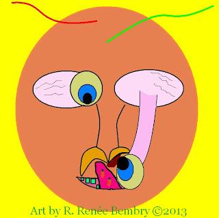 Cartoon of eye looking up nose and worm crawling in eye socket
