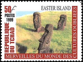 Maravillas del mundo de las culturas olvidadas, sello de Chad con imagen de la Isla de Pascua, 1999