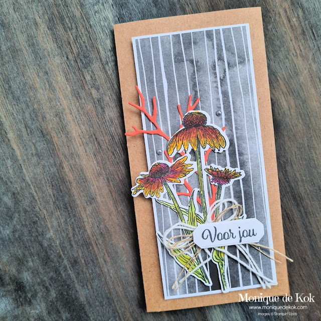 zelfgemaakte kaart, mini slimline, voor jou, nature's harvest, harvest meadow, stampin blends, inkleuren, zelfgemaakte kaart, stampin up, Stampin met Monique, bestellen, producten,