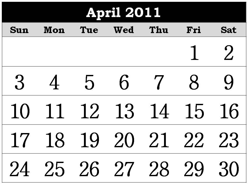 printable monthly calendar april 2011. monthly calendar 2011 april.
