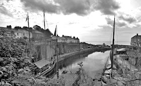 How Charlestown, Cornwall looks today in black and white.