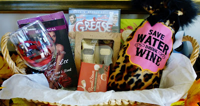 gift basket, wine, Grease, book, chocolate, gift idea