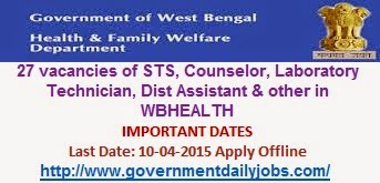 DHFWS PURULIA RECRUITMENT 2015 COUNSELOR & OTHER 27 POSTS