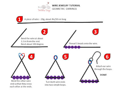 Diagram showing step by step to make Beaded Geometric Earrings