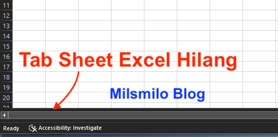 Cara menampilkan tab sheet yang hilang di Excel dengan mengaktikan Show sheet tabs pada Show options for this worksheet. memunculkan tab sheet yang hilang atau tersembunyi di Excel