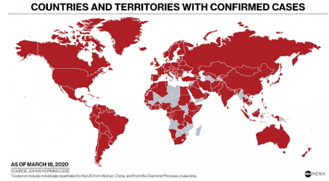 COVID-19 CORONAVIRUS OUTBREAK world wide as on date 18th March