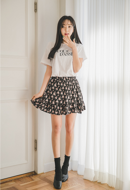 Floral Print Flared Skirt