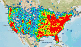 United States Heat Map of Cell Phone Coverage Problems