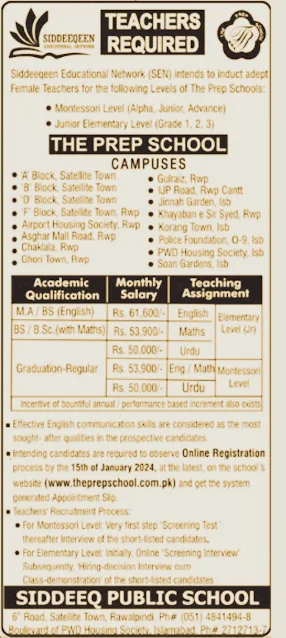 Educators at Siddeeqeen Educational Network (SEN) Latest Jobs 2024