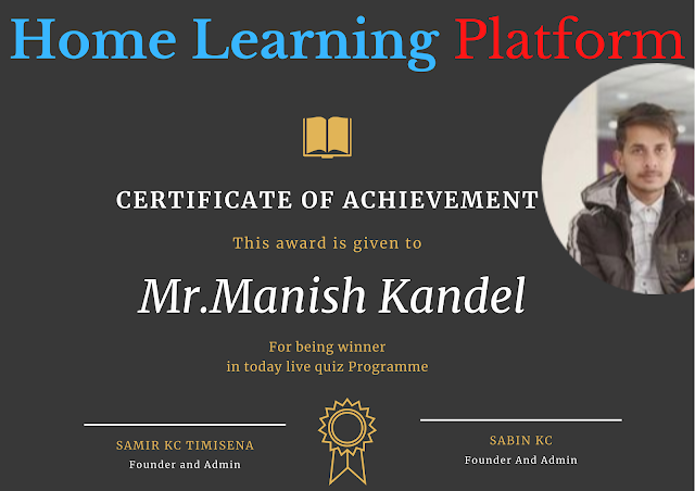 A Lot of Congratulations Mr.Manish Kandel for being winner in today live quiz ||8PM