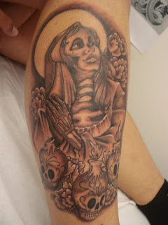 mexican tattoo; Santa Muerte tattoo/ skulls tattoo
