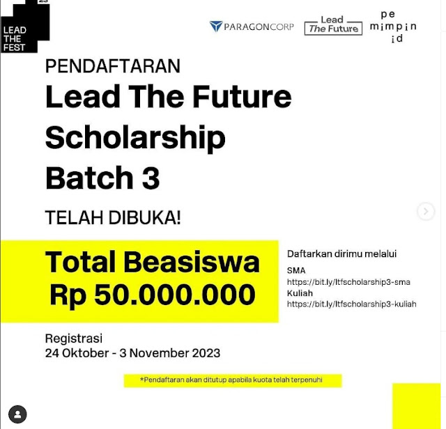 Pendaftaran Beasiswa Lead The Future Scholarship Batch 3 Tahun 2023
