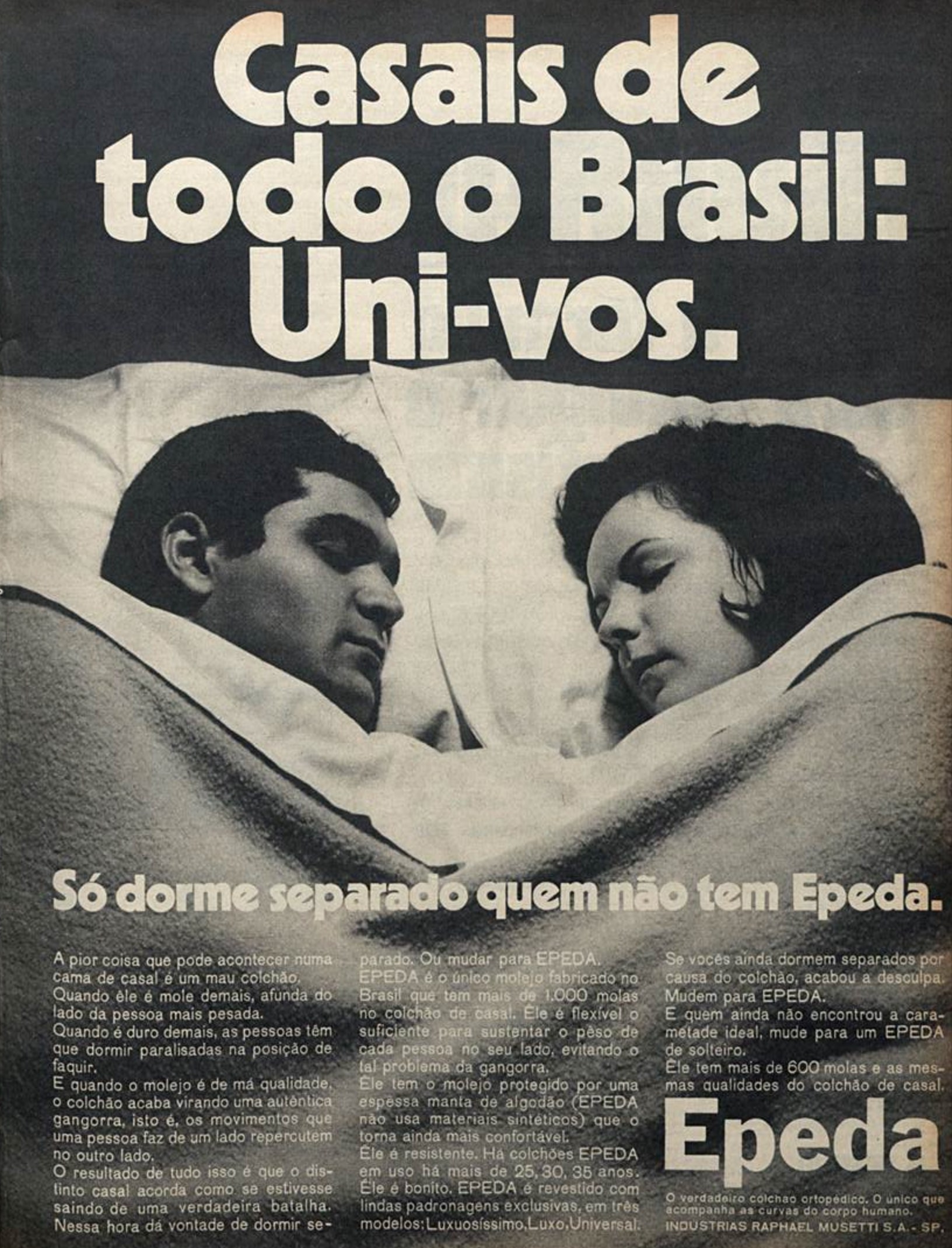 Propaganda antiga veiculada em 1970 promovendo os colchões da marca Epeda