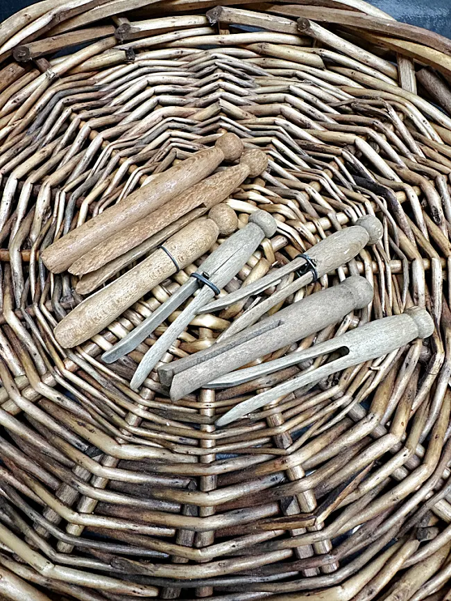 basket of vintage clothespins