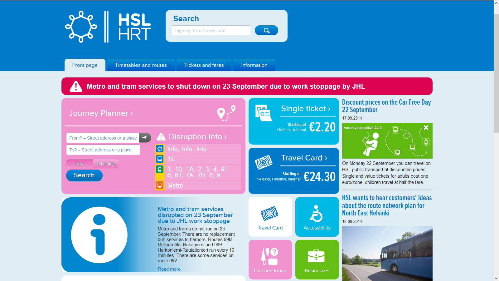 Strike information on the HSL website