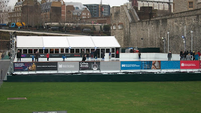 An ice rink set up on the premises of the Tower of London.