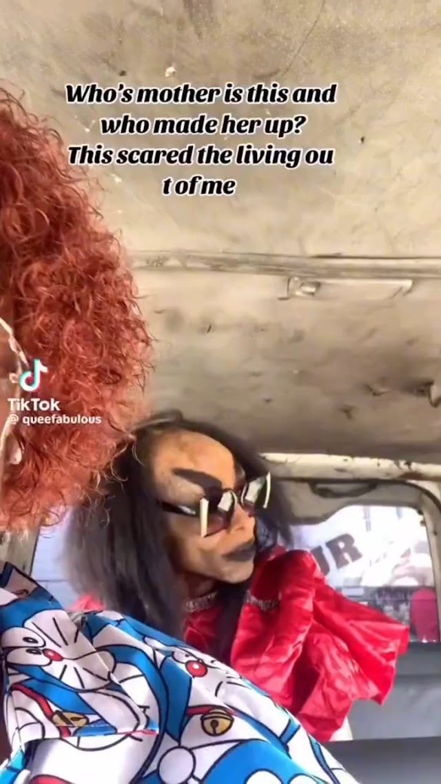  Woman's bizarre makeup makes her the center of attention on a bus (video)