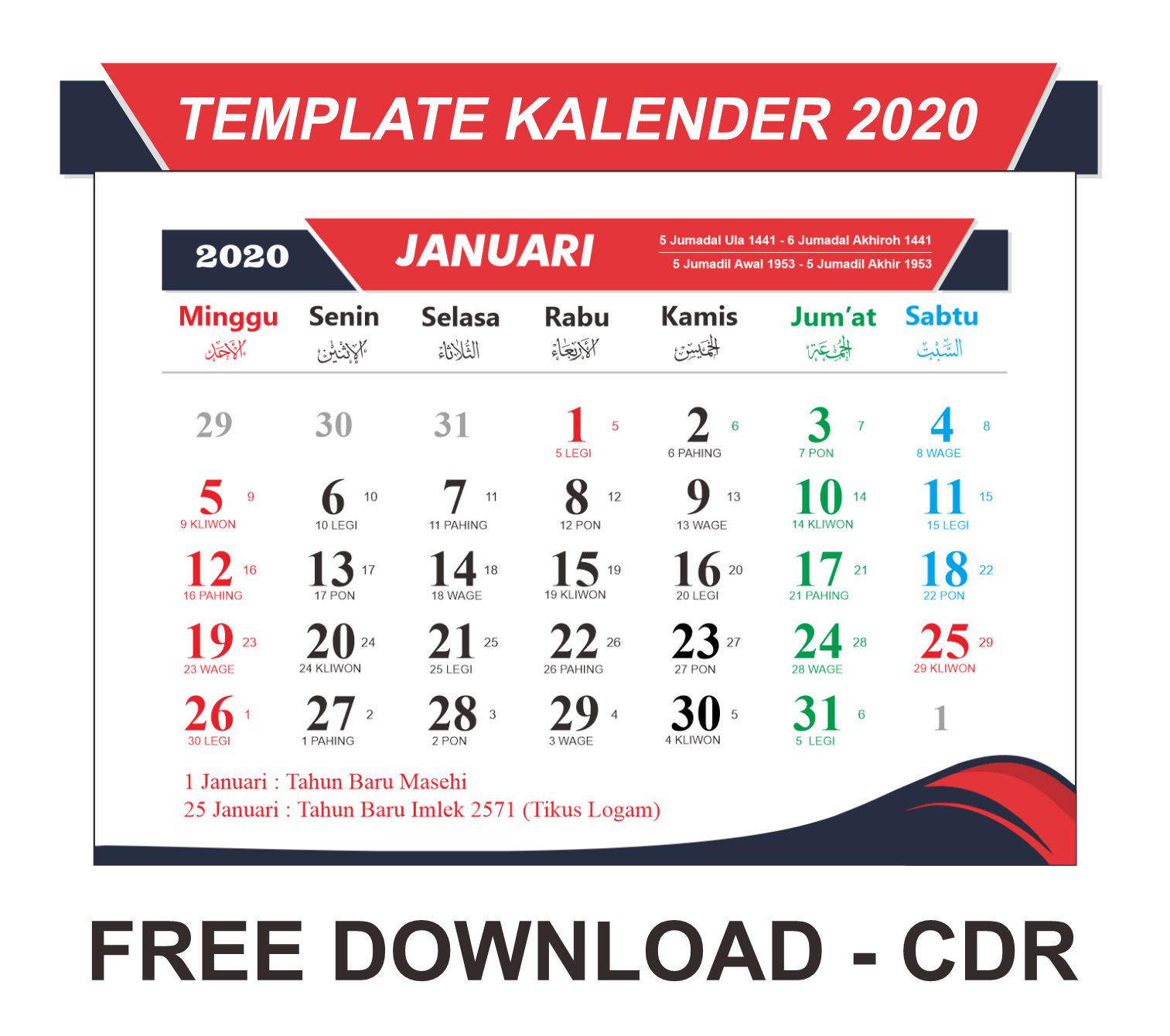 Download Template Kalender  2021  CRD Lengkap Dengan Jawa  