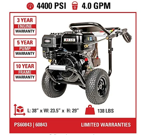 SIMPSON Cleaning PS60843 PowerShot 4400 PSI Gas Pressure Washer, 4.0 GPM, CRX 420cc Engine