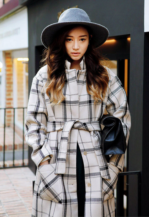 Basic Single-Breasted Check Coat