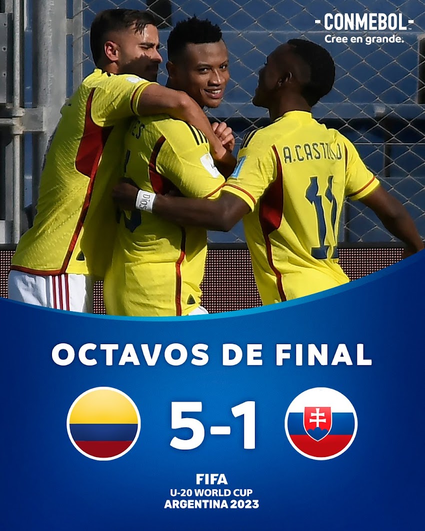 Colombia golea 5-1 a Eslovaquia y clasifica a Cuartos de Final del Mundial Sub20