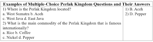 20 Examples of multiple-choice Perlak Kingdom questions and their answers
