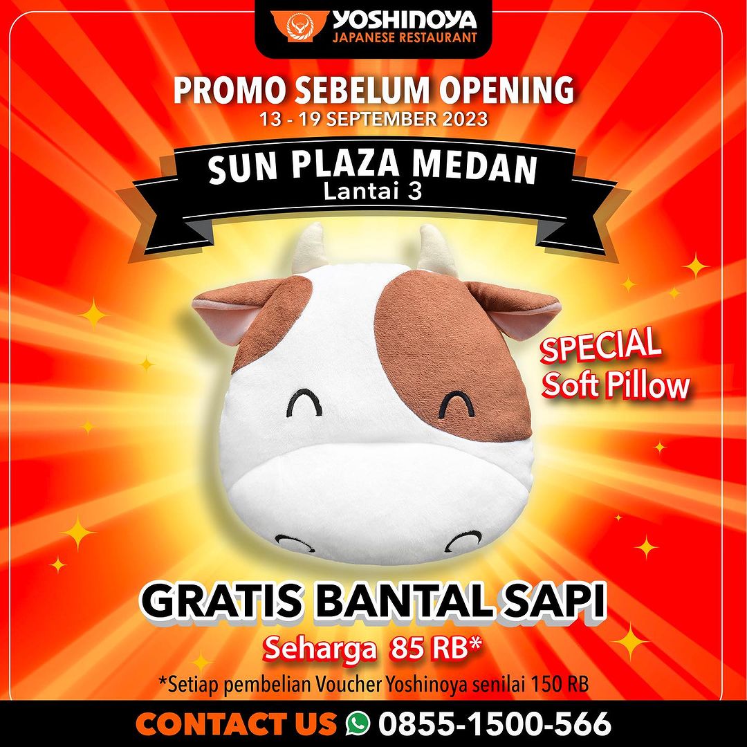 Promo Yoshinoya Sun Plaza Medan Grand Opening! Spesial Gratis 1 Bantal Sapi