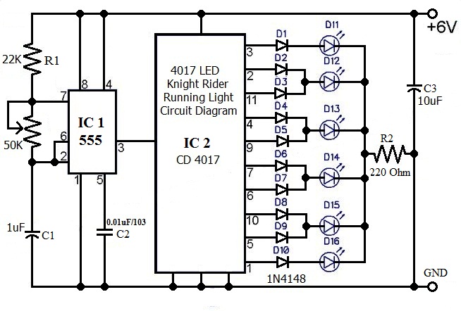 Hobby in Electronics 4017 LED Knight Rider Running Light 