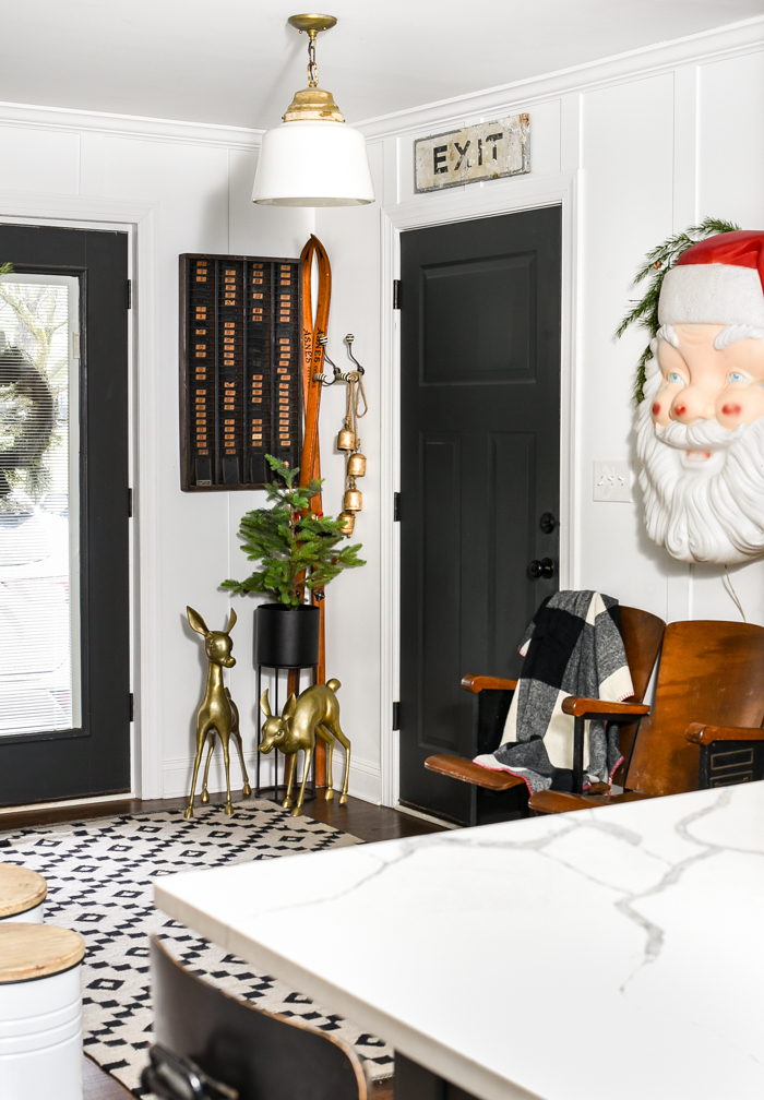 vintage-modern Christmas mudroom