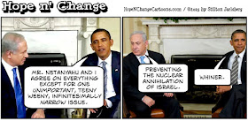 obama, obama jokes, political, humor, cartoon, conservative, hope n' change, hope and change, stilton jarlsberg, iran, israel, nuclear, deal, netanyahu