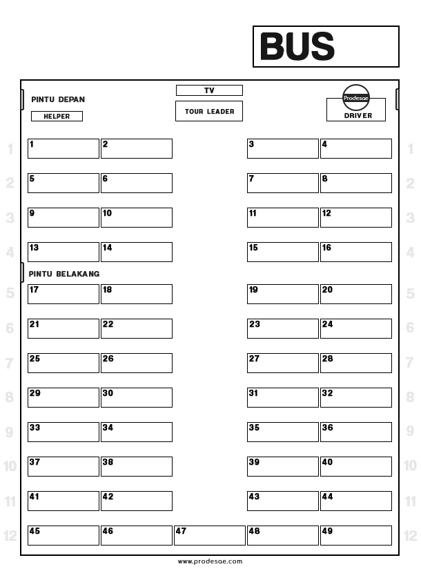 Download Denah Kursi Bus 45 dan 49 Kursi Seat 2-2 File JPG dan PNG