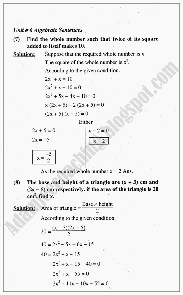 algebraic-sentences-question-answers-mathematics-10th