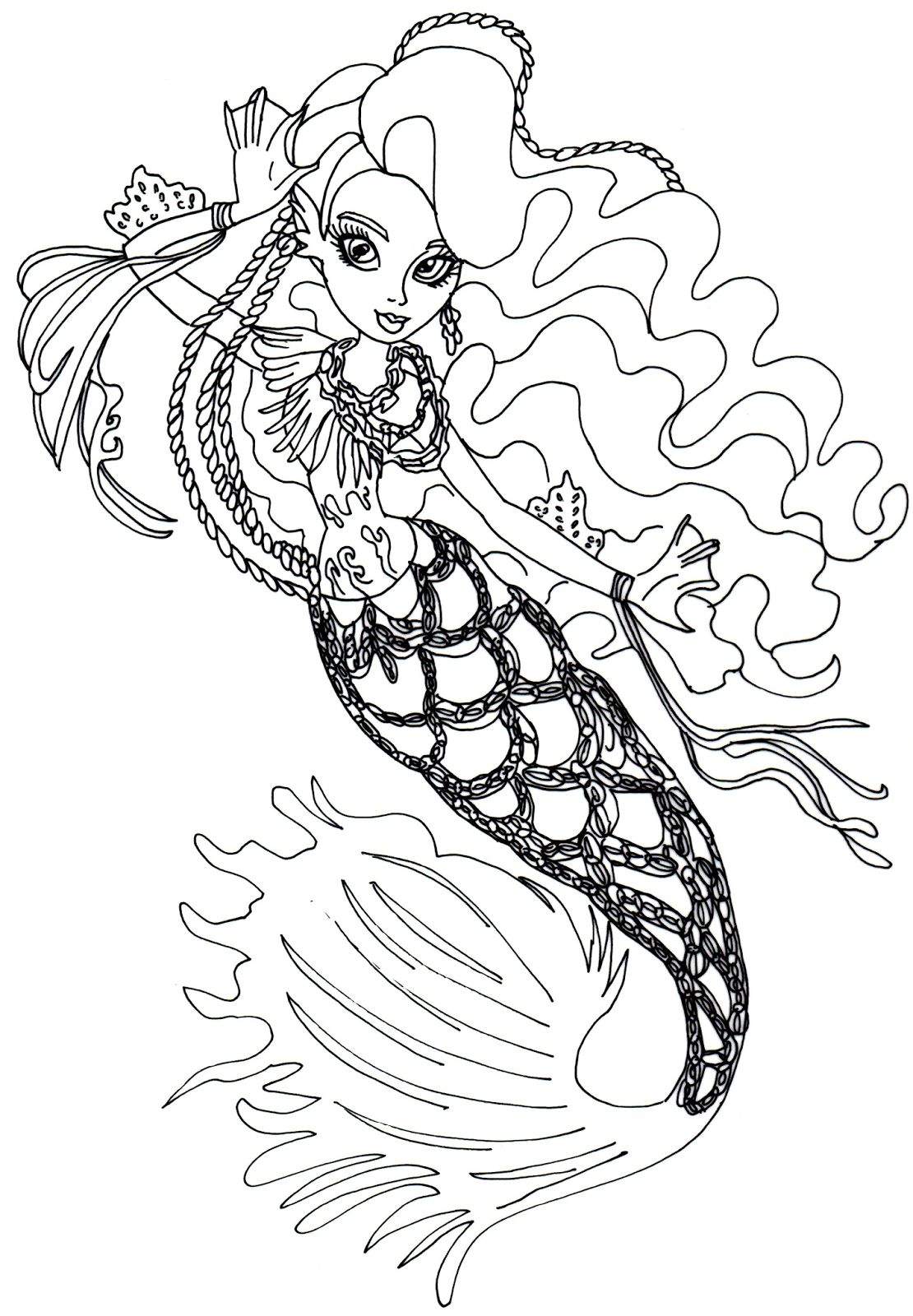 Free printable monster high coloring page for Sirena Von Boo in her basic outfit