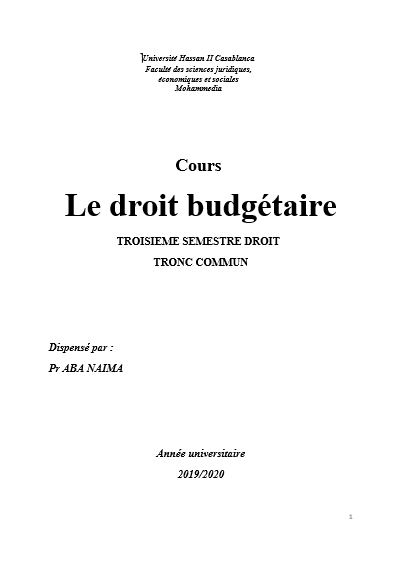 Cours Droit  bugetaire S3 - Enseignant: NAIMA ABA