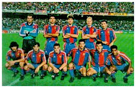 F. C. BARCELONA - Barcelona, España - Temporada 1993-94 - Zubizarreta, Guardiola, Michael Laudrup, Ronald Koeman y Beguiristain; Bakero, Iván Iglesias, Ferrer, Goicoetxea, Quique Estebaranz y Romario - F. C. BARCELONA 3 (Beguiristain 2, Romario) REAL VALLADOLID 0 - 06/10/1993 - Liga de 1ª División, jornada 6 - Barcelona, Nou Camp - El Barcelona fue Campeón de Liga, con Johann Cruyff de entrenador