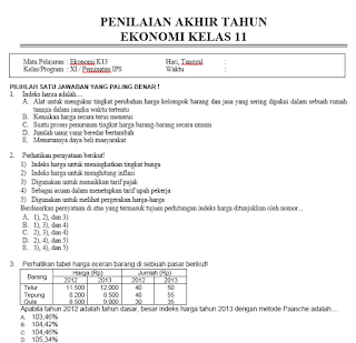 Soal UAS Ekonomi Semester Genap Kurikulum  Soal PAT Ekonomi Kelas 11 dan Jawabannya