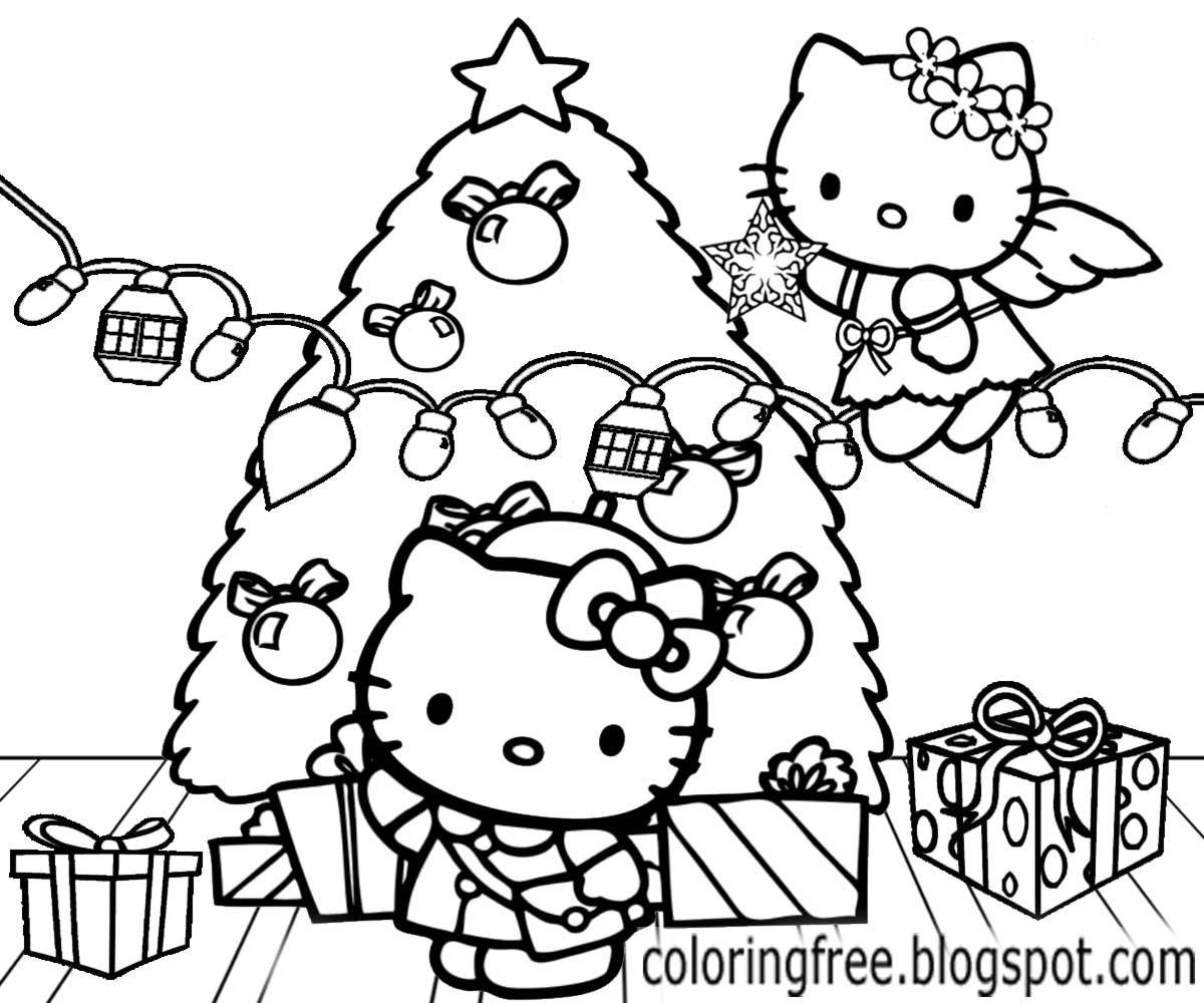 Celebratory festive X mass tree lighting girls holiday ts Christmas Hello Kitty colouring pages