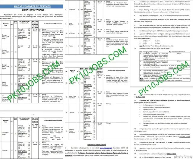 Military Engineering Services 2023 Jobs - Pakistan Jobs