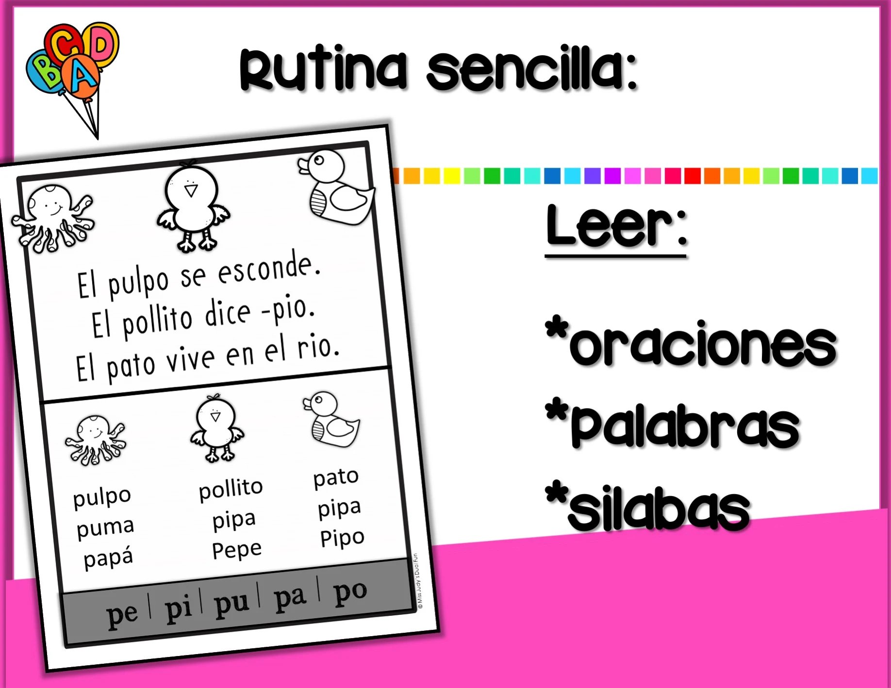 Image of a reading sheet in Spanish for Scrambled Sentences
