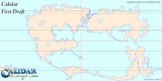 The World of Calidar, First Draft World Map, Equirectangular Projection