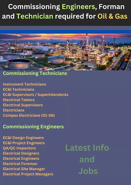 Commissioning Engineers, Forman and Technician required for Oil & Gas