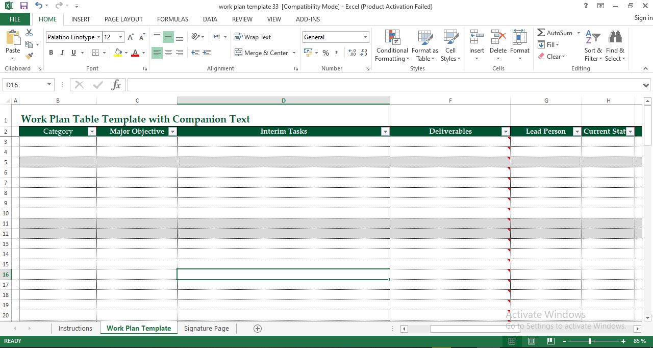 work plan template excel