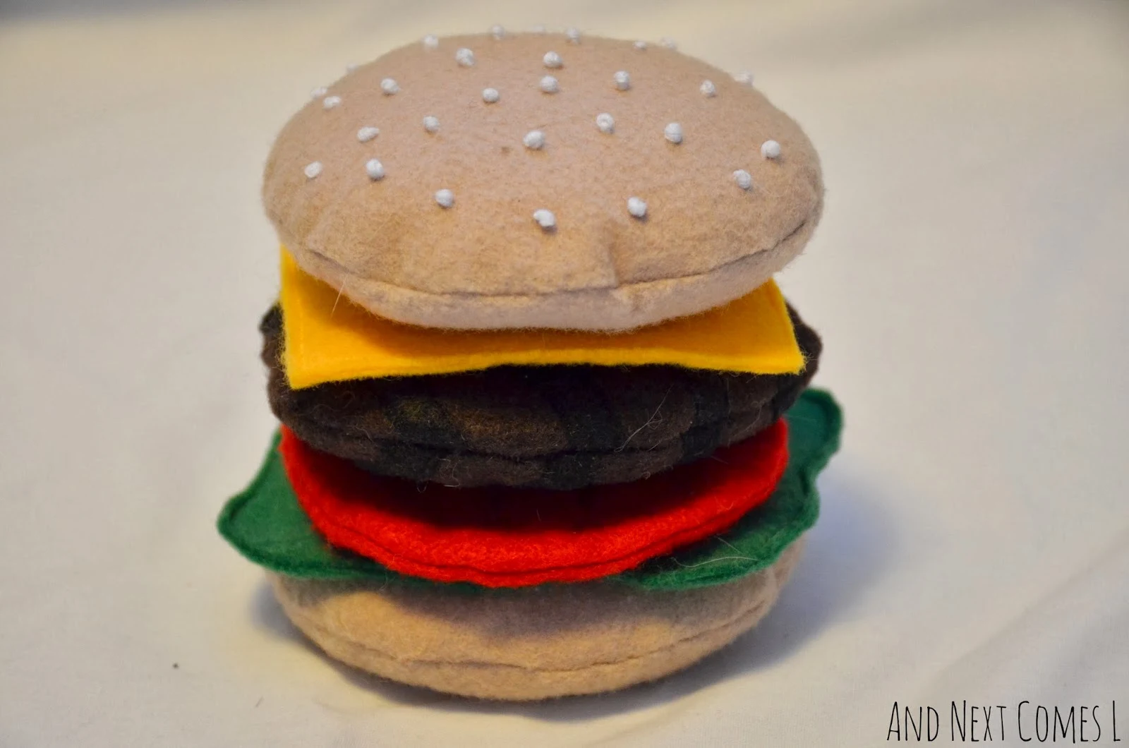 Felt hamburger play food for kids from And Next Comes L